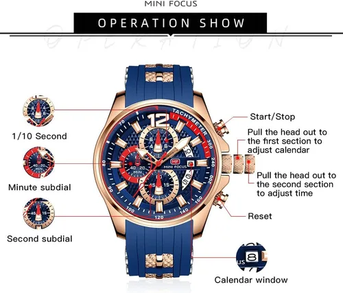 Miniatura 5 de MF MINI FOCUS Men Watch Casual Fashion Wrist Watches (Chronograph/Waterproof/Luminous/Calendar) Silicon Band Quartz Watches for Men (Black2)