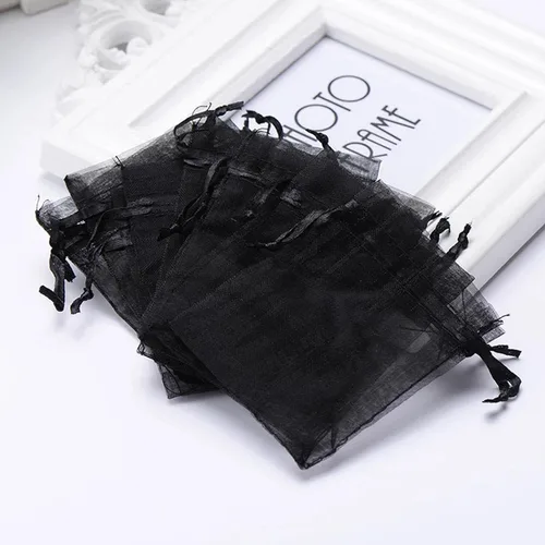 Miniatura 3 de Bolsa de regalo de organza de 4 x 6 pulgadas con cordón para joyas, dulces, paquete de 100 sobres negros transparentes, bolsas de malla de tela