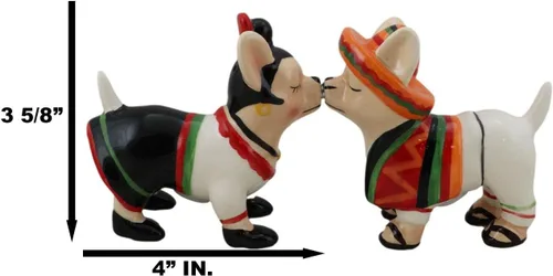 Miniatura 2 de Ebros Chi Chi Chi Kissing Mexicano Chihuahua Mascota Perro con sombrero y serape pareja salero y pimentero Set de figuras de cerámica para fiesta