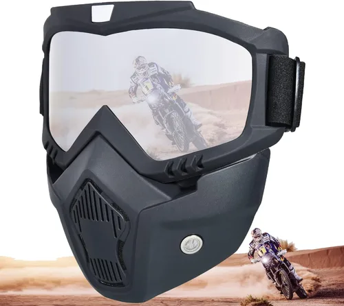 Miniatura 9 de Máscara de Paintball Anti-Vaho, Gafas para Casco de Motocicleta con Máscara Facial Extraíble, Gafas de Motocross Ajustables Transparente