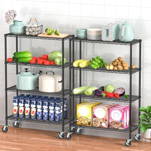 Miniatura 7 de Folews Estantería de Almacenamiento de 4 Niveles con Ruedas, Estantes Rodantes de Almacenamiento de Metal con Capa Ajustable, Estante de Acero