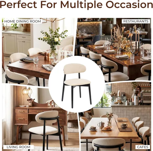 Miniatura 3 de Juego de 2 Sillas de Comedor de Madera Modernas Tapizadas en Tela, Sillas de Cocina de Mediados de Siglo Moderno, Sillas de Comedor de Granja