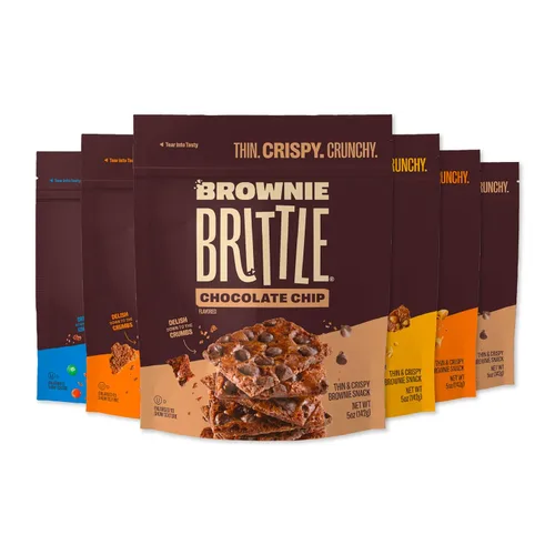 Brownie Brittle – Paquete variado de aperitivos dulces delgados y crujientes (paquete de 6, 5 onzas), postre rico de bocados gourmet de brownie