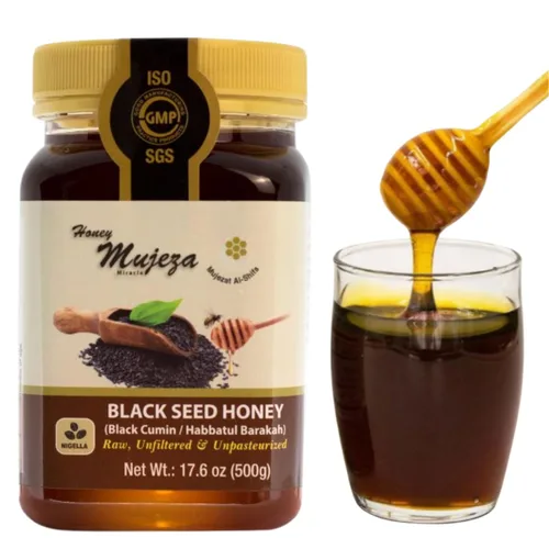 Miniatura 6 de Mujezat Al-Shifa - Paquete de 3 Miel de Semilla Negra - No Mezclada con Aceite o Polvo - Sin Gluten - Sin OGM - Miel Orgánica - Potenciador Inmune