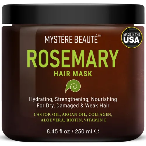 MYSTÉRE BEAUTÉ Tratamiento capilar de romero - con colágeno, biotina, aceite de argán para cabello seco, dañado y rizado, acondicionador profundo