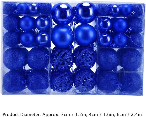 Miniatura 4 de Juego de 100 adornos de bolas de Navidad, decoraciones colgantes de temporada, bolas de Navidad de plástico inastillables, juego a granel para Azul