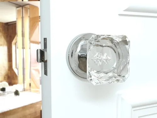 Miniatura 6 de Paquete de 8 pomos de puerta de cristal de corte princesa Passage Roseta redonda cromada