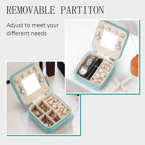 Miniatura 6 de Ailvy Organizador de joyas de viaje con espejo, joyero pequeño, portátil, estuche de joyería para aretes, anillos, collares, pulseras, regalo