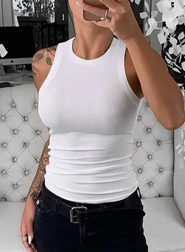 Miniatura 3 de SANDERY Camisetas sin mangas para mujer, de verano, básicas, de punto delgado, acanaladas, con espalda cruzada