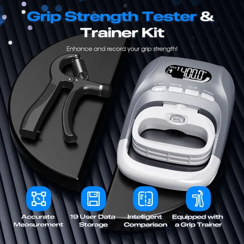 Miniatura 2 de Electronic Grip Strength Tester With Adjustable Hand Gripper, Hand Dynamometer of 400lbs/180kg Tester Set with Digital Display – Precision Training