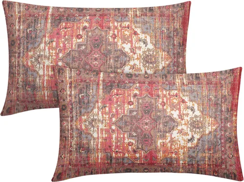 Miniatura 17 de Fundas de almohada boho naranja azul 20x20 pulgadas, juego de 2 fundas de almohada estilo bohemio alfombra vintage étnica para sofá, fundas