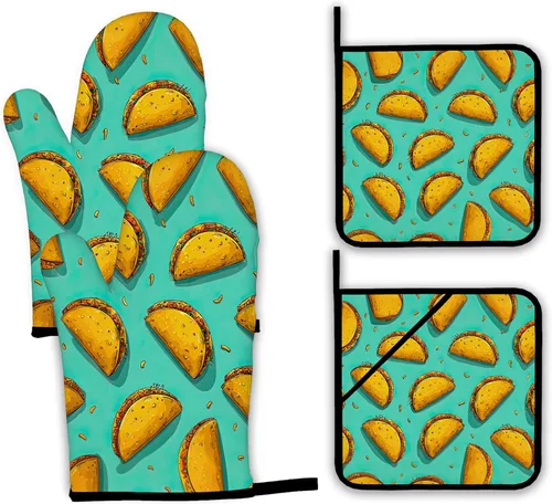 Miniatura 23 de Juego de guantes retro para horno y soportes para ollas, guantes de horno de cocina de cereza y soporte para ollas con resistente al calor, Cereza