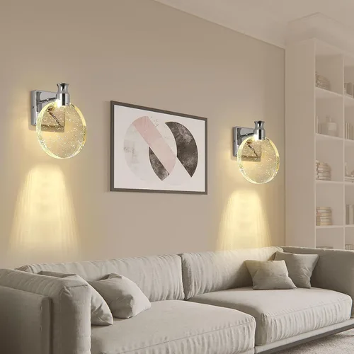 Miniatura 4 de Juego de dos apliques de pared con estilo real, minimalista y moderno espejo de alta gama, diseño redondo de cristal de burbuja en forma de disco
