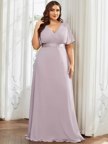 Miniatura 189 de Ever-Pretty Vestido formal para mujer, Navidad, Año Nuevo, cuello en V, gasa, talla grande, largo hasta el suelo, vestido de dama de honor