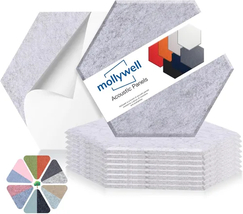 Miniatura 12 de Mollywell Paneles acústicos hexagonales, de alta densidad, insonorizantes, azulejos de fieltro decorativos para reducción de ruido para techos