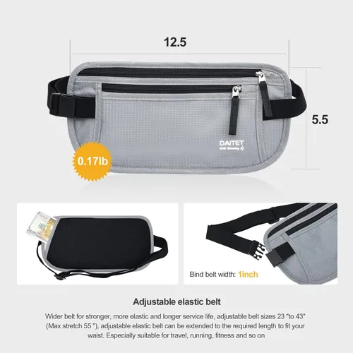 Miniatura 17 de DAITET Cinturón de dinero, soporte para pasaporte, cartera de viaje oculta segura con bloqueo RFID, riñonera encubierta (negro), Negro, Rfid
