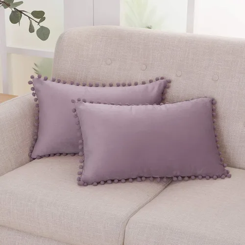 Miniatura 25 de Deconovo Juego de 2 fundas de almohada de terciopelo, 26 x 26 pulgadas, color azul, suaves pompones cuadrados con funda de cremallera oculta