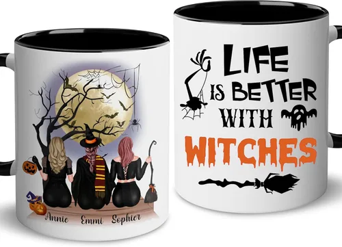 Miniatura 16 de WHIDOBE Taza de café personalizada de Halloween (2 brujas), taza de café personalizada de 11 o 15 onzas para mujeres, hermana, mejor amiga, taza