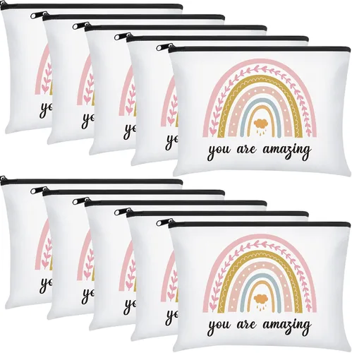 Miniatura 12 de Chunful 10 Piezas Bolsas de Maquillaje de Lona Inspiradoras para Mujeres Regalo de Graduación Bolsas de Cosméticos de Lona Arcoíris a Granel
