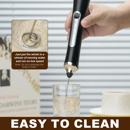 Miniatura 6 de Espumador de leche eléctrico de mano con 2 cabezas, batidor de café con espuma recargable por USB de 3 velocidades, licuadora de espuma para café