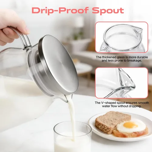 Miniatura 7 de Aofmee Jarra de vidrio con tapa y asa, jarra de agua de vidrio con tapa, jarra de té helado, jarra de borosilicato para bebidas frías o calientes