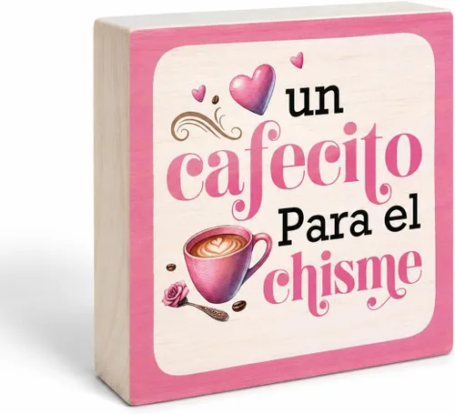 Miniatura 8 de Un Cafecito Para el Chisme – Cartel de madera de barra de café de 5 pulgadas – Cartel de madera rústica rosa – Decoración de mesa de granja