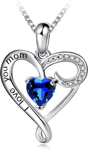 Regalo de cumpleaños para mamá, collar con dije de corazón de plata esterlina 925 con texto en inglés "I Love You Mom"
