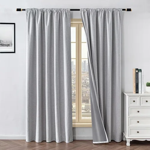 Miniatura 9 de Cortinas 100% opacas para sala de estar, juego de 2 paneles de 96 pulgadas, bloqueo de luz, pestaña trasera y bolsillo para barra, cortinas
