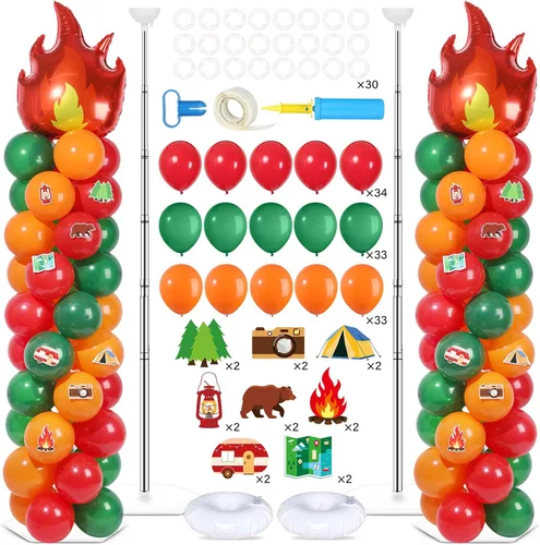Miniatura 26 de Juego de 2 soportes de columna de globos nocturnos de película con 102 globos de aluminio de palomitas de maíz, soporte de torre ajustable de 5.57
