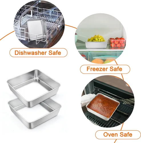 Miniatura 7 de TeamFar Molde Cuadrado para Pastel de 6 Pulgadas, Molde Cuadrado de Acero Inoxidable para Lasaña Pastel Brownie, Saludable y Resistente, Apto