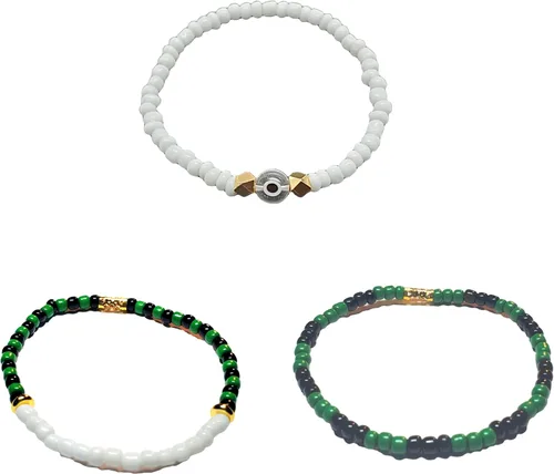 Miniatura 19 de Juego de 3 pulseras de cuerda elástica de santería de ojo malvado hechas a mano Obatala Oshun Yemaya Orula Elegua Oya Ogun Ochosi Shango Babalu Aye