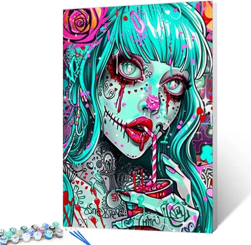 Miniatura 41 de Angel Girl - Pintura por números para adultos, corona de rosas rosadas, pintura al óleo digital, pintura acrílica, kit de pintura linda para niñas