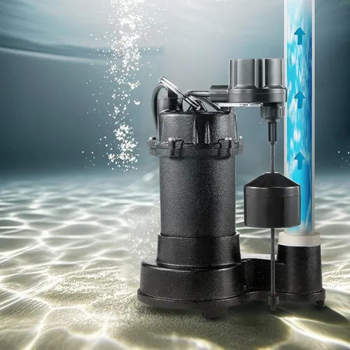 Miniatura 8 de VEVOR Bomba sumergible para aguas residuales, 1/3 HP, bomba de aguas residuales/efluentes de hierro fundido de 3000 GPH con interruptor flotador