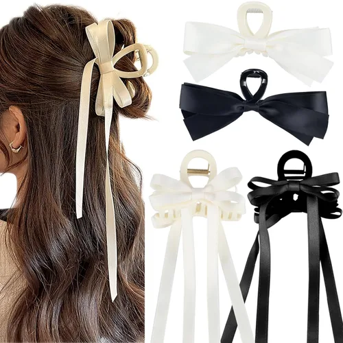 Zkptops 4 pinzas para el cabello para mujeres y niñas, abrazaderas de satén para mujeres y niñas, bonitos pasadores de mandíbula antideslizantes con