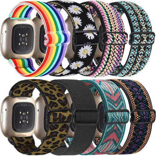 Miniatura 6 de Paquete de 8 bandas elásticas compatibles con Fitbit Versa 3 y Fitbit Versa 4, Fitbit Sense y Fitbit Sense 2, pulsera deportiva ajustable de nailon