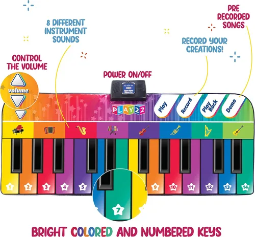 Miniatura 2 de Play22 Alfombrilla de piano de suelo de 6 pies para niños pequeños, tapete de juego de piano gigante, 24 teclas, 8 instrumentos musicales, volumen