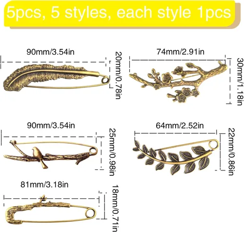 Miniatura 2 de Extra Large Safety Pins Vintage Crystal Tree Leaf Branch Brooches Big Alloy Heavy Duty Sweater Shawl Clip Brooch Pin for Clothing Dress Skirt Hat