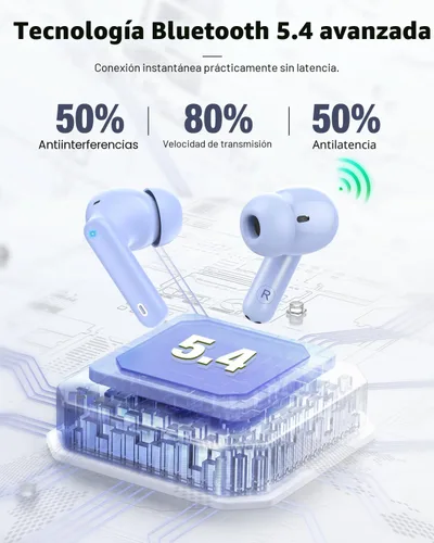 Miniatura 4 de Auriculares inalámbricos, Bluetooth 5.4, estéreo de bajos, auriculares con micrófono con cancelación de ruido, pantalla LED en el oído, llamadas