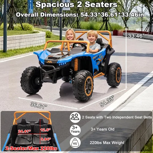 Miniatura 2 de 2026 XXXL 24V 4WD 2 plazas UTV todoterreno 4x4 a batería eléctrico de juguete con control remoto para niños y niñas, UTV 4 ruedas con música, Azul