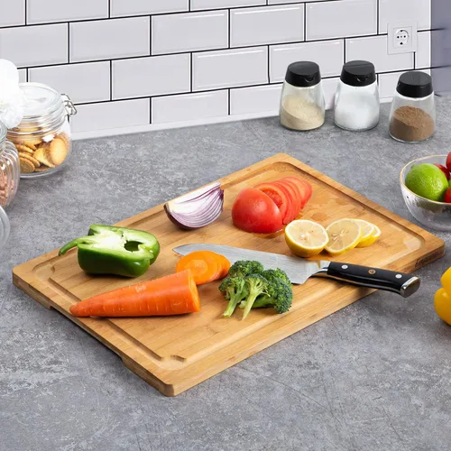 Miniatura 4 de Tabla de Cortar 2XLarge, Tablas de Cortar de Bambú de 20" para Cocina con Ranura para Jugo y Asas, Tabla de Cortar de Cocina para Carne, Tabla