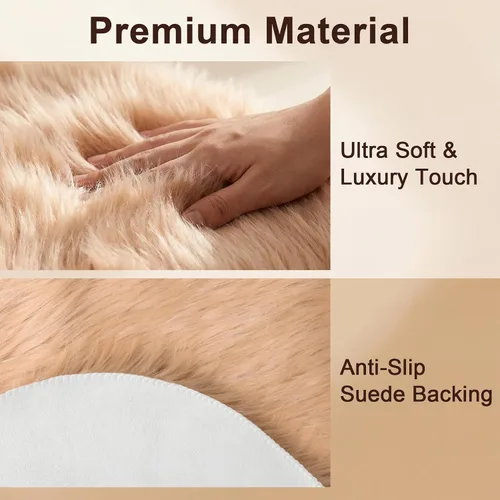 Miniatura 3 de duduta - Alfombra de pelo sintético de lana de oveja beige 2x3 pies, suave y esponjosa, funda para silla de pelo mullido, alfombra pequeña