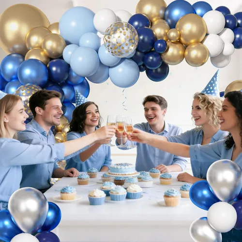 Miniatura 5 de Ouddy Life Kit de arco de guirnalda de 156 globos azules y plateados, azul marino, metálico, azul claro, plateado, blanco, confeti, para cumpleaños