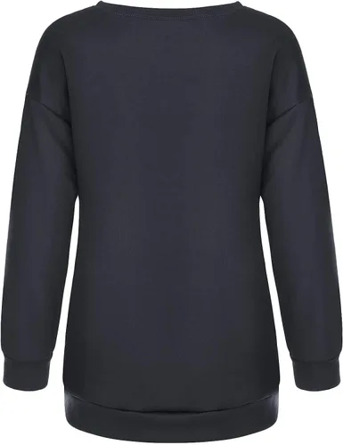 Miniatura 5 de Meladyan - Sudadera de forro polar con estampado de calavera de Halloween de gran tamaño, cuello redondo, manga larga, hombros caídos
