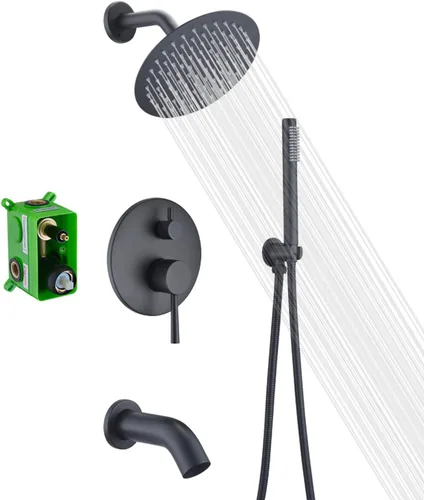 Miniatura 10 de Accesorios de ducha negros, juego de grifo de ducha negro mate, sistema de ducha negro con ducha de lluvia y de mano, sumerain