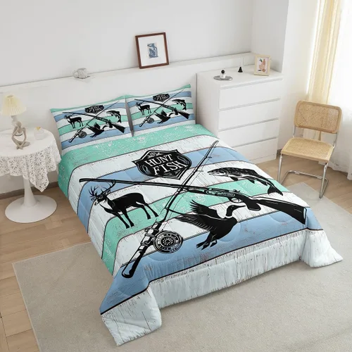 Miniatura 4 de Castle Fairy Hunt Fish Juego de Edredón Tamaño Queen, Juego de Ropa de Cama de Tablones de Madera Estilo Granja con 2 Fundas de Almohada, Juego