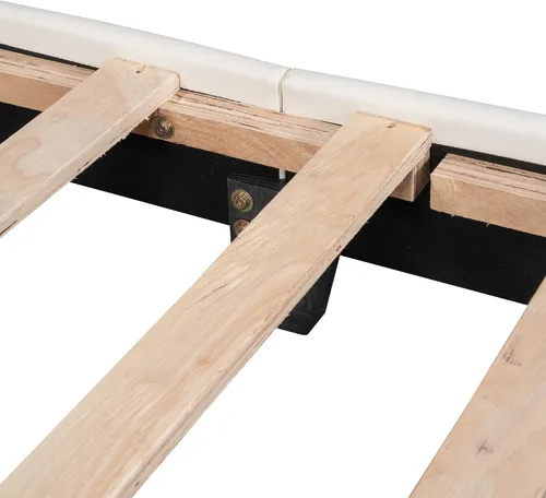 Miniatura 9 de Cama de plataforma tapizada de tamaño individual, marco de cama de plataforma de madera con cabecera en forma de corona, elementos de dibujos