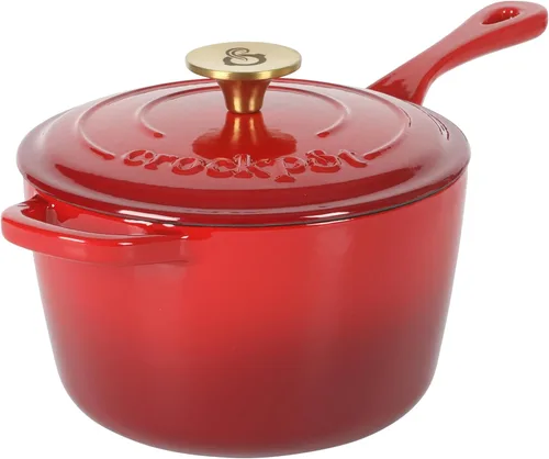 Miniatura 8 de Crock Pot Artisan - Sartén redonda de hierro fundido esmaltado, 12 pulgadas, rojo escarlata