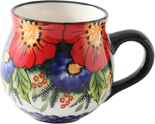 ALMA Tazas de café de cerámica de 12 oz/12.8 fl oz, taza de café única para mujeres, aptas para horno de microondas, flores de la selva, tamaño