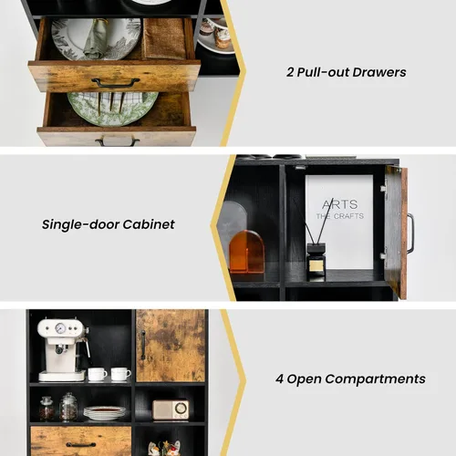 Miniatura 5 de Giantex Armario de buffet con almacenamiento, aparador de cocina industrial con 2 cajones grandes, armario de 4 cubos, armario de mediados de siglo