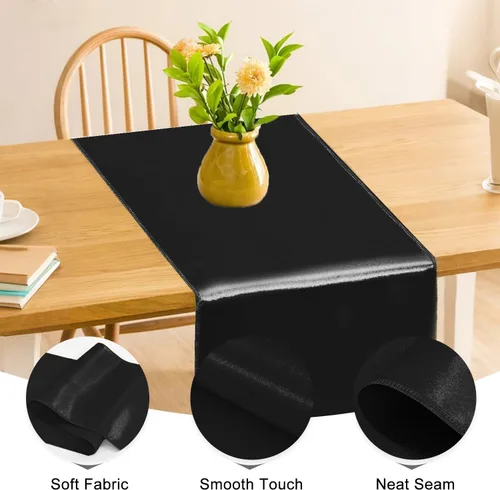 Miniatura 7 de Paquete de 10 caminos de mesa de satén negro de 12 x 108 pulgadas de largo, camino de mesa de seda satinada para bodas, fiestas de cumpleaños